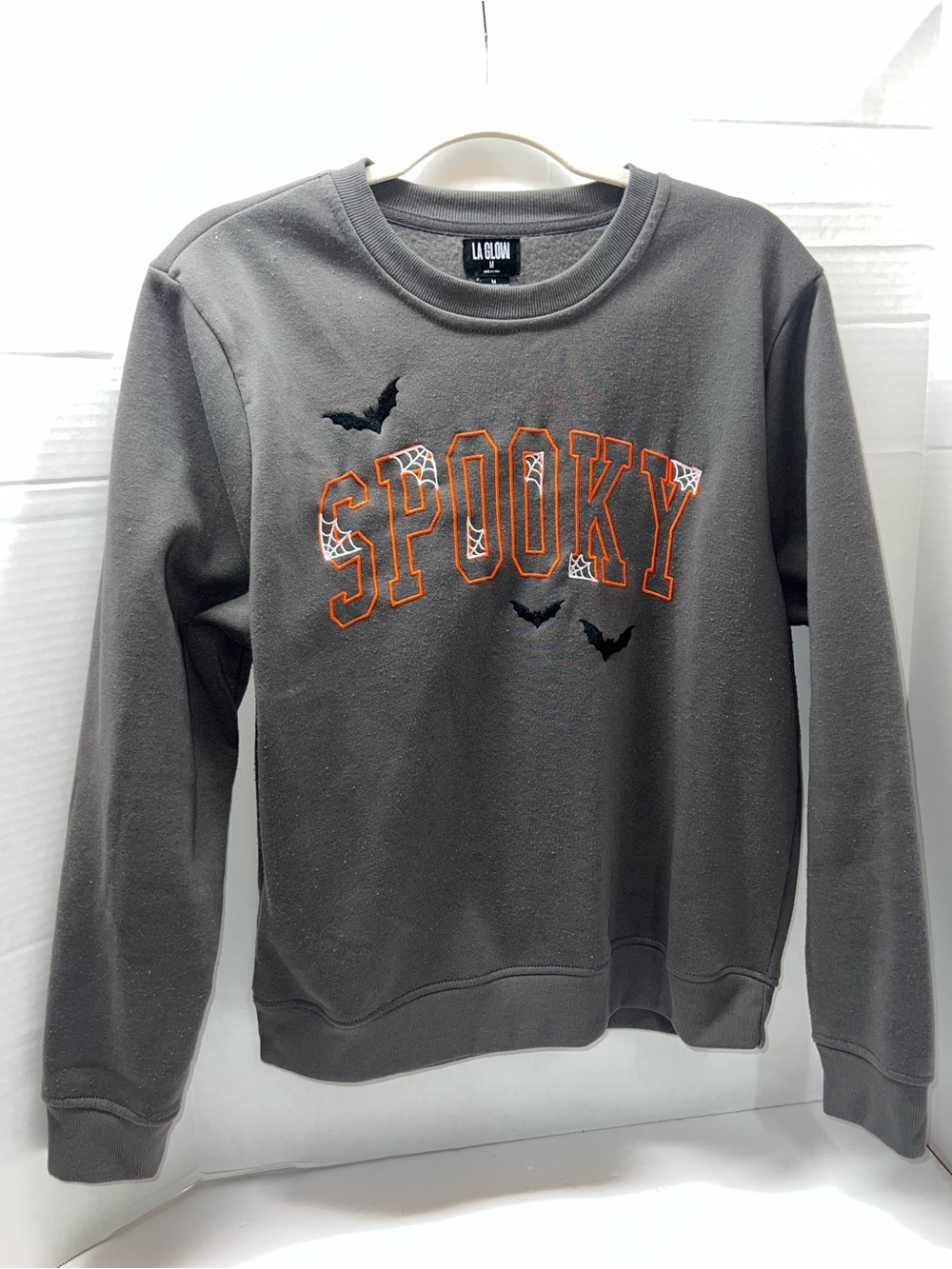 a:glow Gray Crewneck Sweater with Orange